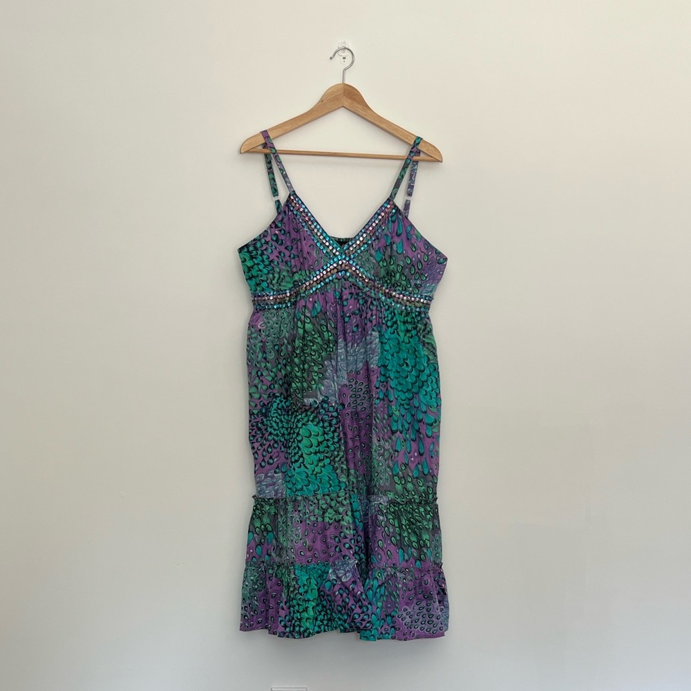 lola p., peacock feather print dress, size XL
